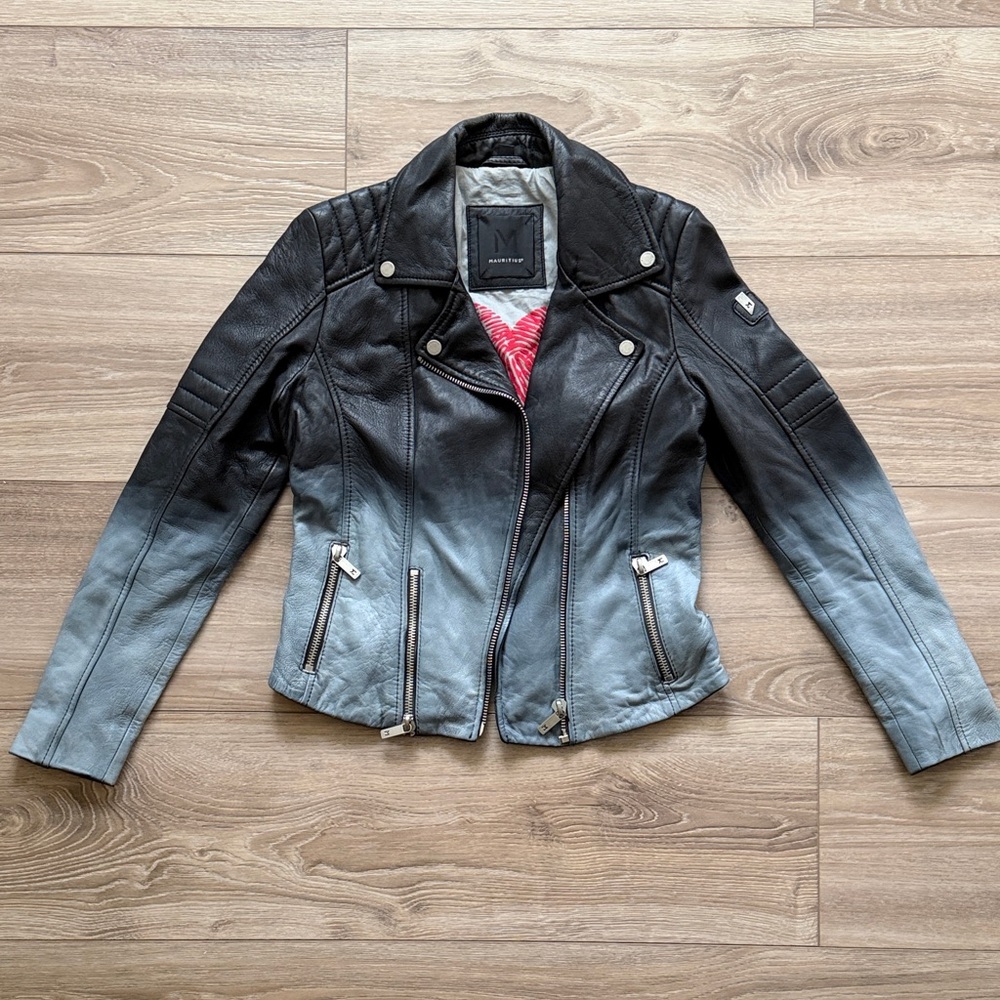 Mauritius Ombre Black to Gray Leather Moto Jacket